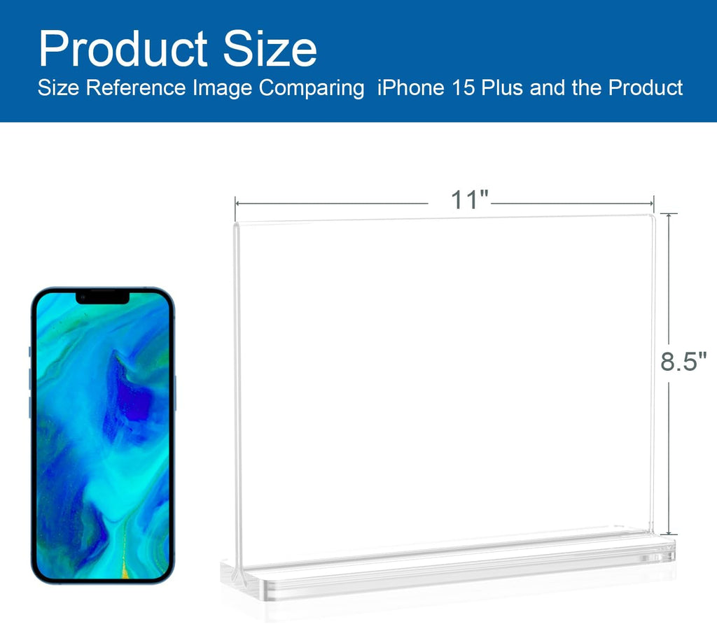 Clear Plastic Flyer Sign Holder 8.5 X 11 Standing, Horizontal Table Top Acrylic Brochure Menu Signs Holder, Double Sided Plexi Picture Photo Frame Lucite Paper Display Stand for Office Retail Vendor Show Fairs