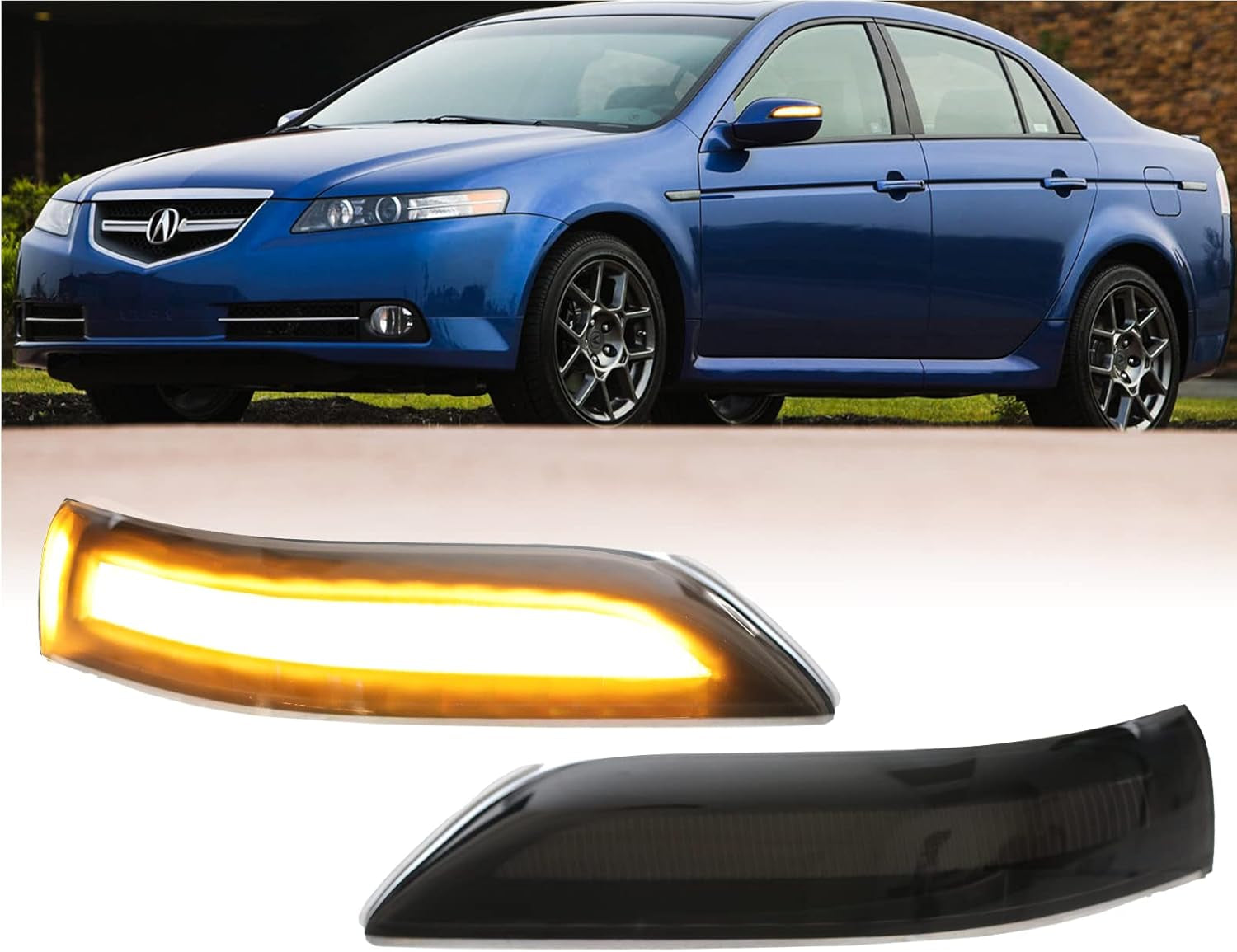 Black Smoke Lens Performance Mirror Turn Signal Light with Sequential Amber LED Output (Left + Right) Compatible with 2007-2008 Acura TL Base Models and Type-S