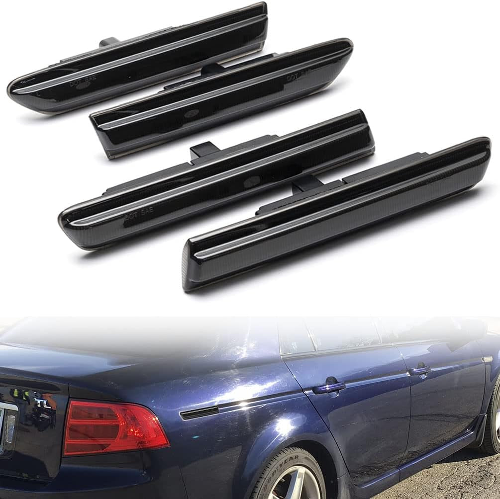 Amber/Red LED Side Marker Lights for Acura TL 2004 2005 2006 2007 2008 Smoked Lens Front/Rear Left&Right LED Sidemarker Lamps Replacements