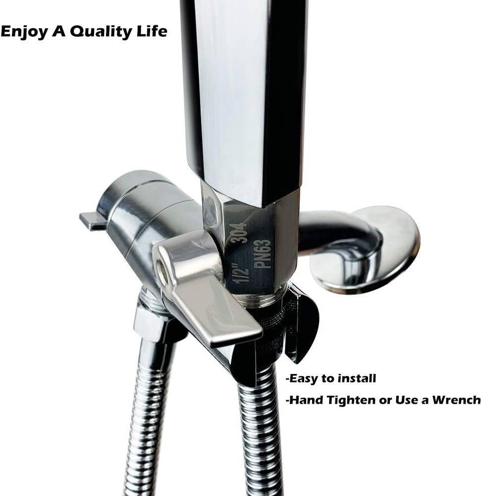 Showerhead Shut off Valve with Stainless Handle, 304 Stainless Steel Mini Ball Valve(1/2" Female X Male) NPT Thread, Water Flow Control Valve Regulator Chrome, Shower Head Flow Control Valve