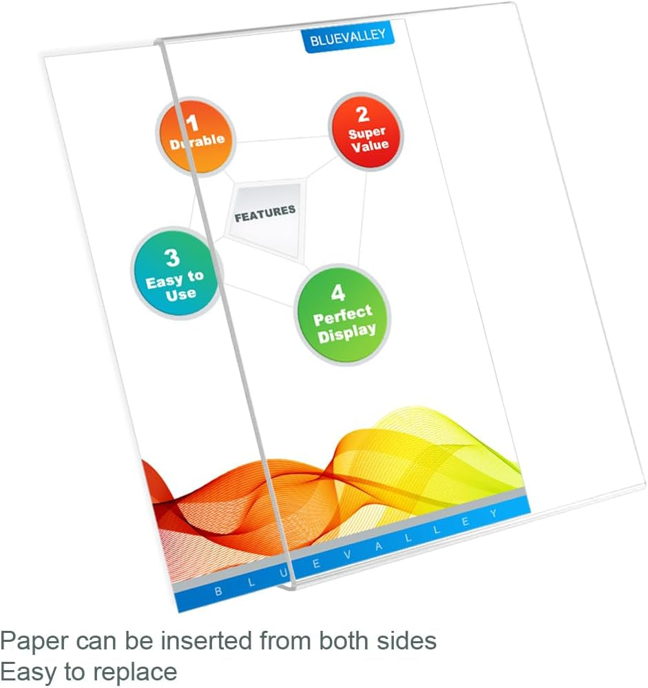 Acrylic Sign Holder 8.5 X 11 Table Display Stand – Vertical Clear Plastic Paper Sign Frame for Flyer, Menu, Document – Free Standing Desk Photo Holder for Office, Home, Store, School, 6Pack