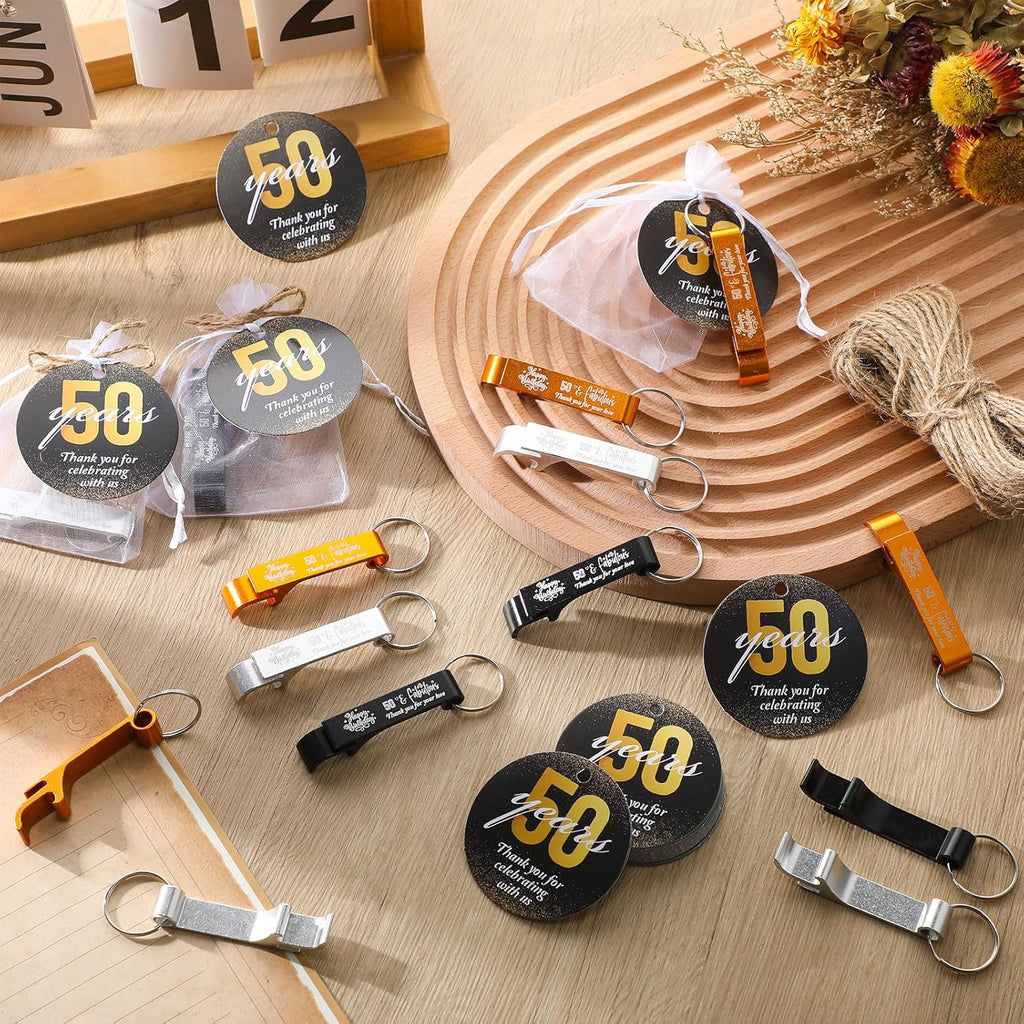 54 Sets 50Th Birthday Party Favors for Guests Birthday Beer Opener Keychain Cheers to 50 Bottle Opener Keychain with Thank You Cards and Gift Bags for Anniversary Wedding Party Favors