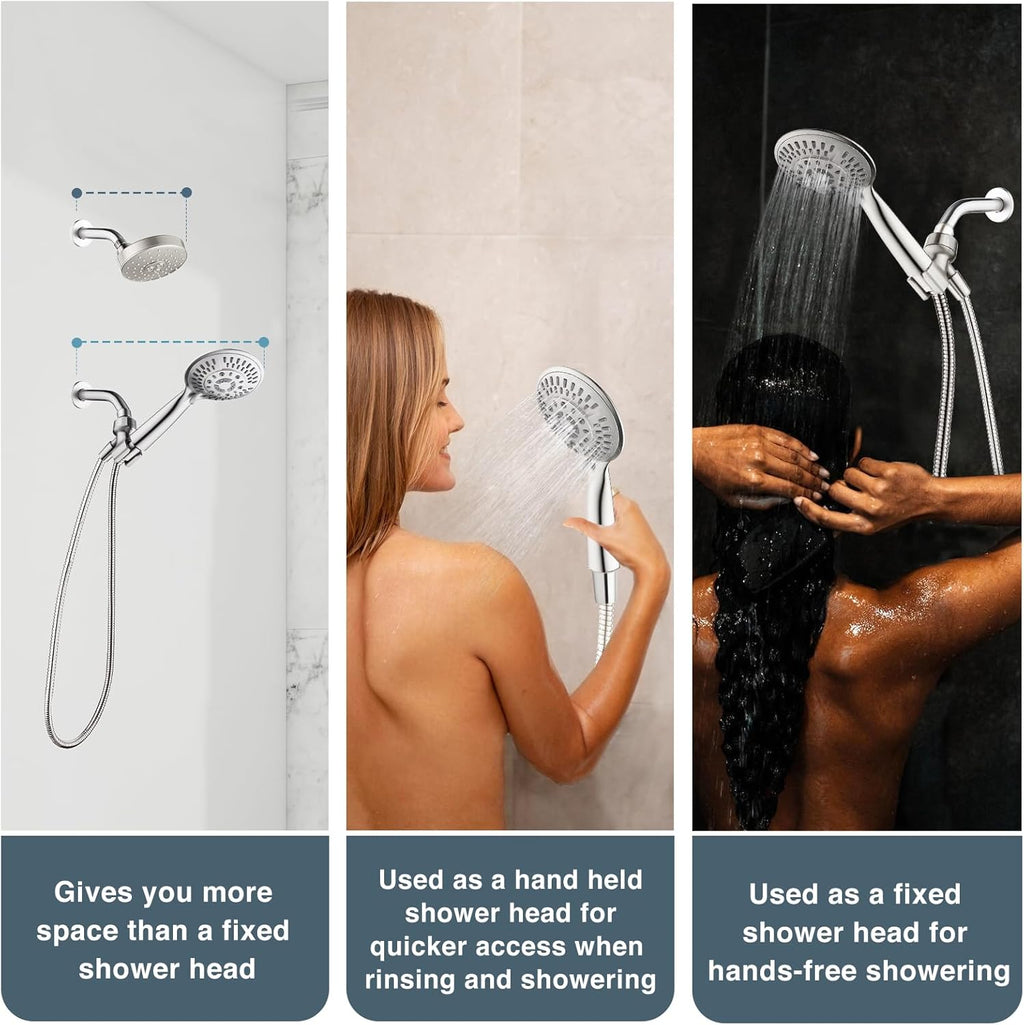9 Spray Settings Shower Head with Handheld High Pressure Brushed Nickel Hand Held Showerhead with 60 Inch Stainless Steel Hose and Adjustable Overhead Bracket