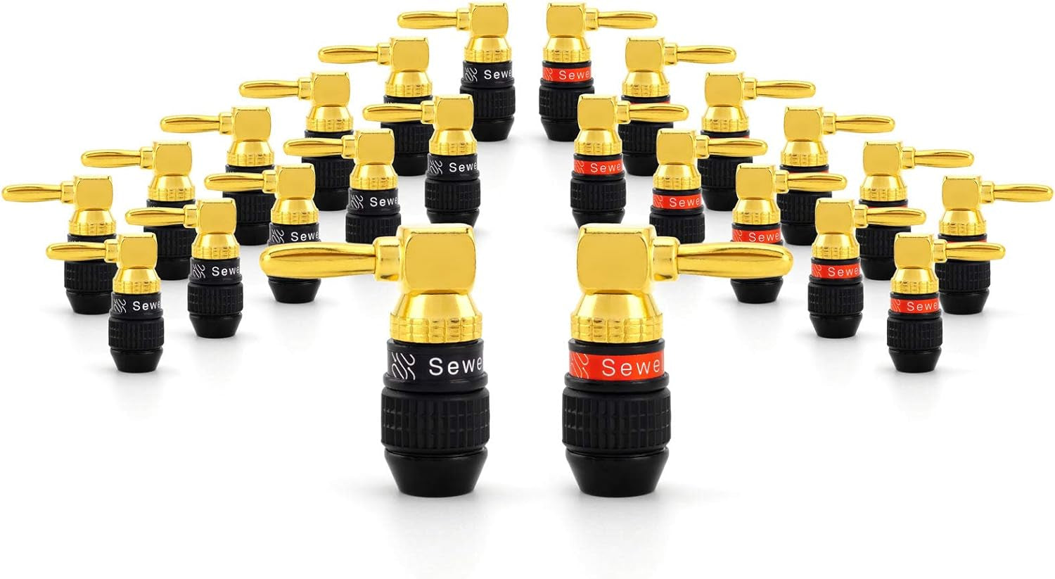 Deadbolt Right-Angle Banana Plugs, 12 Pairs Quick Connect Gold Plated Speaker Plugs 90 Degree