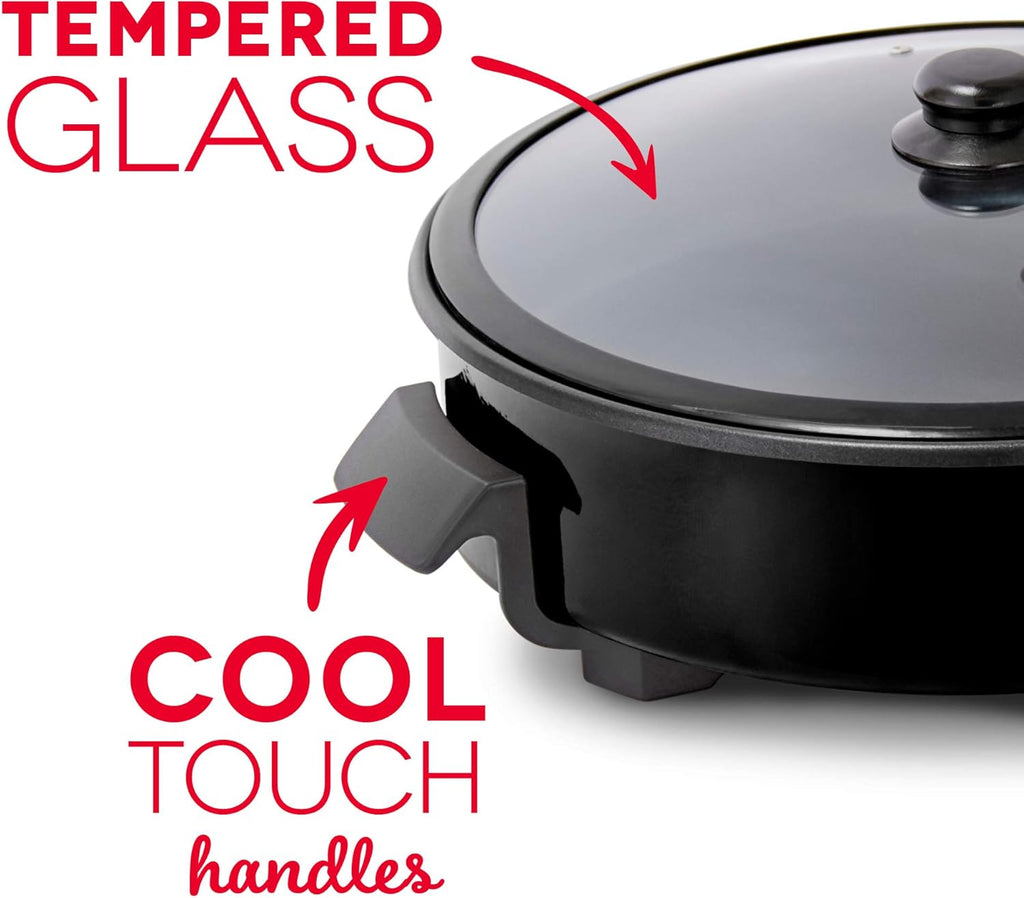 Family Size Electric Skillet with 14 Inch Nonstick Surface + Recipe Book for Pizza, Burgers, Cookies, Fajitas, Breakfast & More, 20 Cup Capacity, 1400-Watt - Black