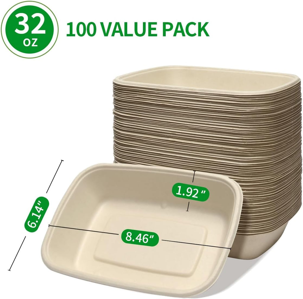 100 Pack 32 Oz Large Paper Bowls, Chipo-Tle Style Disposable Bowls for Burrito, Nacho, Taco Salad, Baked Potato, Nacho Bar Supplies for Party, 100 BOWLS ONLY