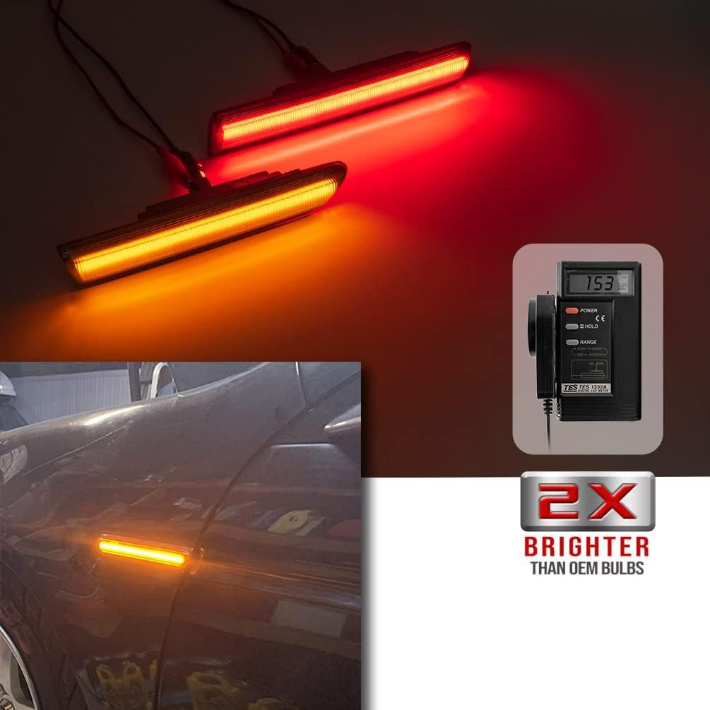 Amber/Red LED Side Marker Lights for Acura TL 2004 2005 2006 2007 2008 Smoked Lens Front/Rear Left&Right LED Sidemarker Lamps Replacements