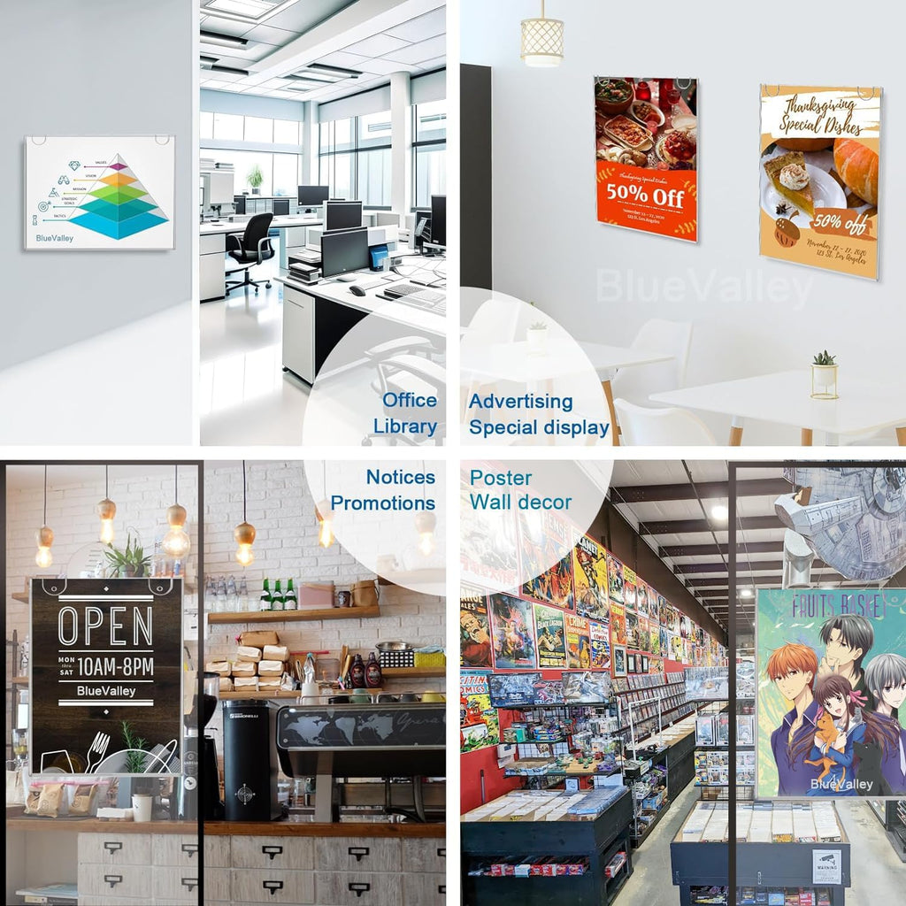 3 Pack Acrylic Sign Holder 8.5X11 Wall Mount Portrait – Clear Menu, Flyer & Picture Frame with Screws & Adhesive Tape, Wall Mounted Document Display for Office, School, Restaurant, Hotel, Public Space