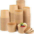 50 Pack 12 Oz Paper Soup Cups with Lids, Disposable Kraft Paper Bowls, to Go Soup Containers, Ice Cream Containers for Dessert Yogurt Ice Cream