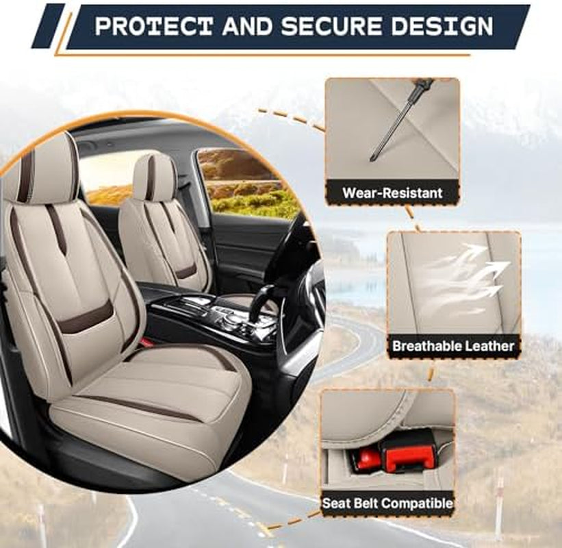 Fit for Acura TL Seat Covers 2004-2014, Full Coverage Customized, Premium Leather Waterproof Stain-Resistant Easy Install(Beige&Brown/Standard 5 Seats)