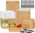 50-Pack 35Oz Disposable Kraft Paper Bowls【With Lids and Forks】, Large Meal Prep Containers to Go Food Prep Containers, Leakproof Paper Bowls Treat Soup Serving Bowl, Microwave Safe for Hot/Cold Food