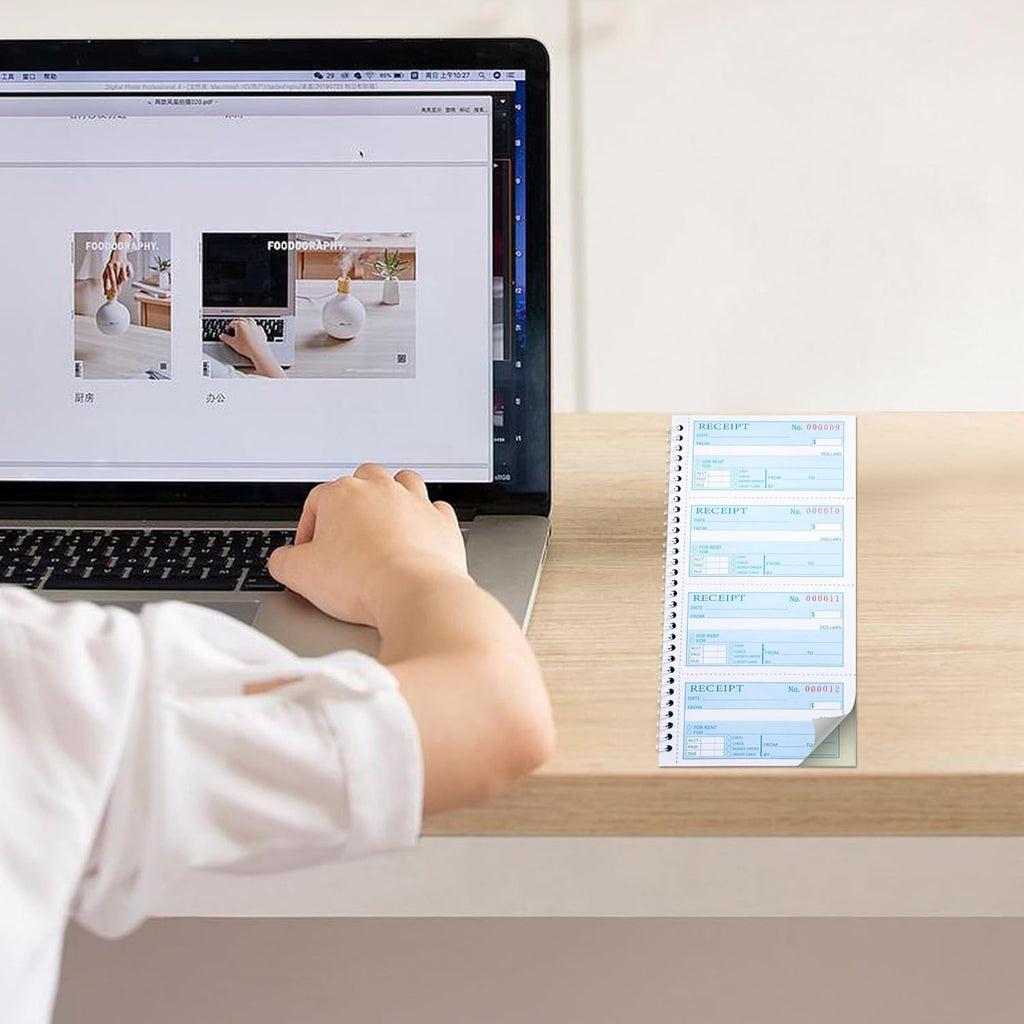 Receipt Book with Carbon Copies,Money and Rent Receipt Book,2-Part Carbonless,5.31" X 11.22",Spiral Bound,200 Sets per Book,4 Receipts per Page.