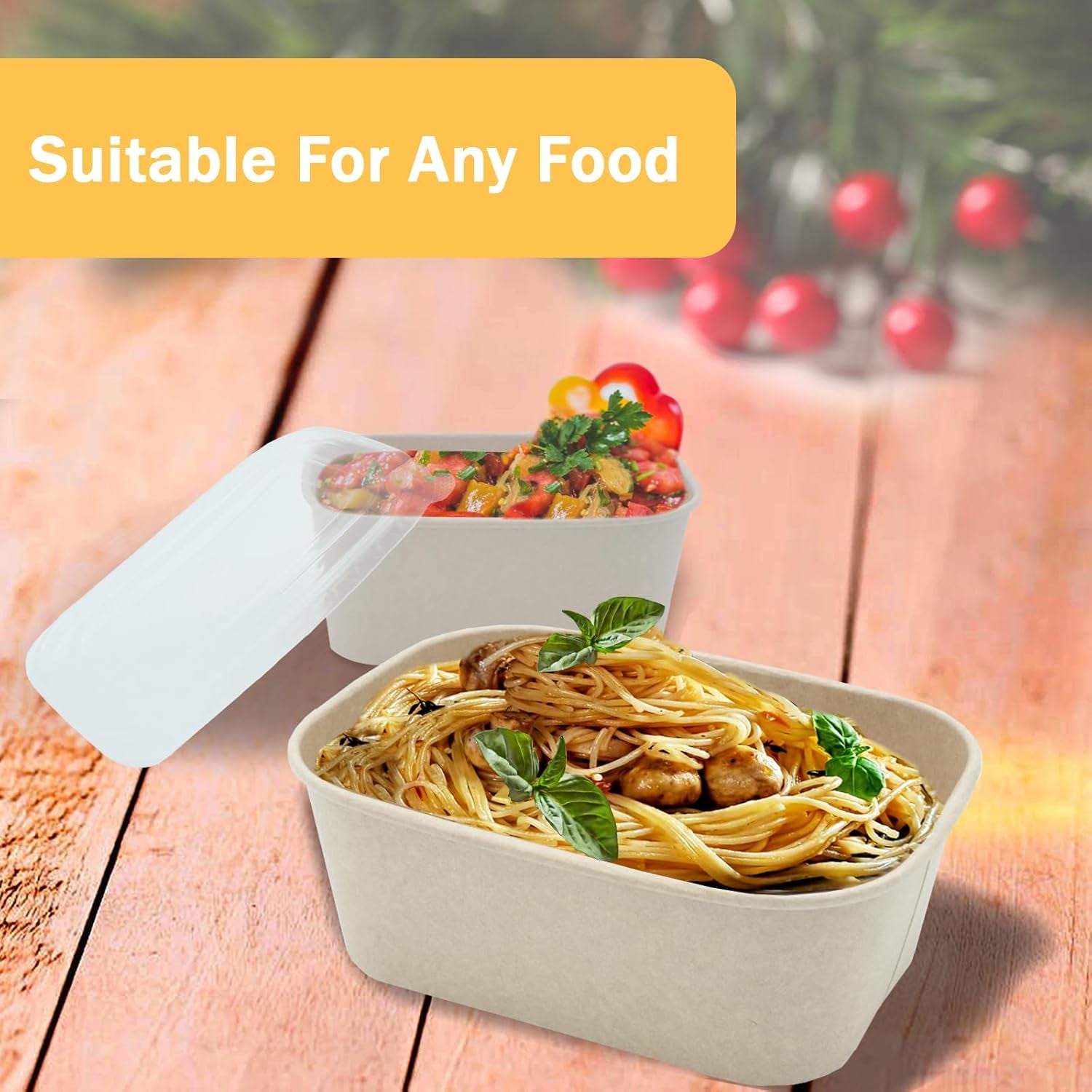 50 Pack 32 OZ Large Paper Bowls with Lids, Heavy Duty Disposable Compostable Container for Party, Disposable Bowls Bulk Soak-Proof and Microwave Safe for Hot/Cold Use(32Oz-50Pack)