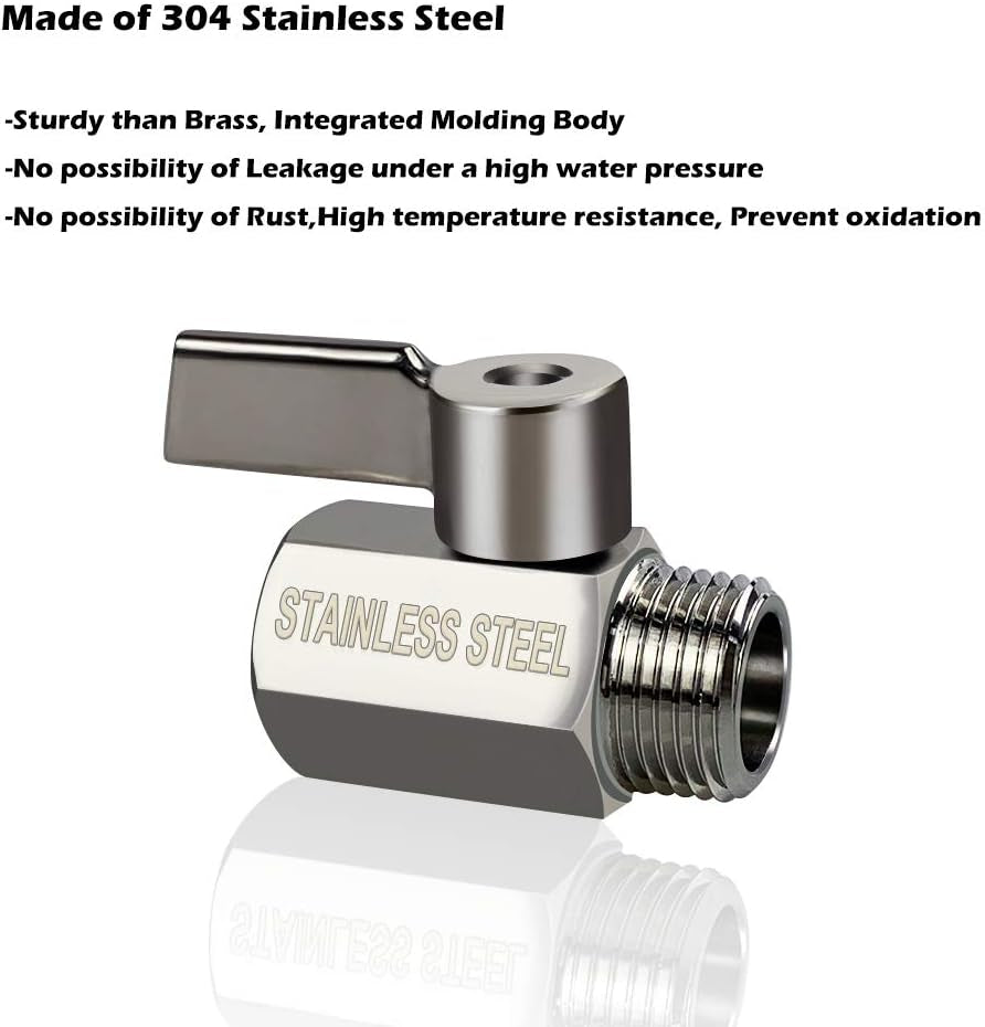 Showerhead Shut off Valve with Stainless Handle, 304 Stainless Steel Mini Ball Valve(1/2" Female X Male) NPT Thread, Water Flow Control Valve Regulator Chrome, Shower Head Flow Control Valve