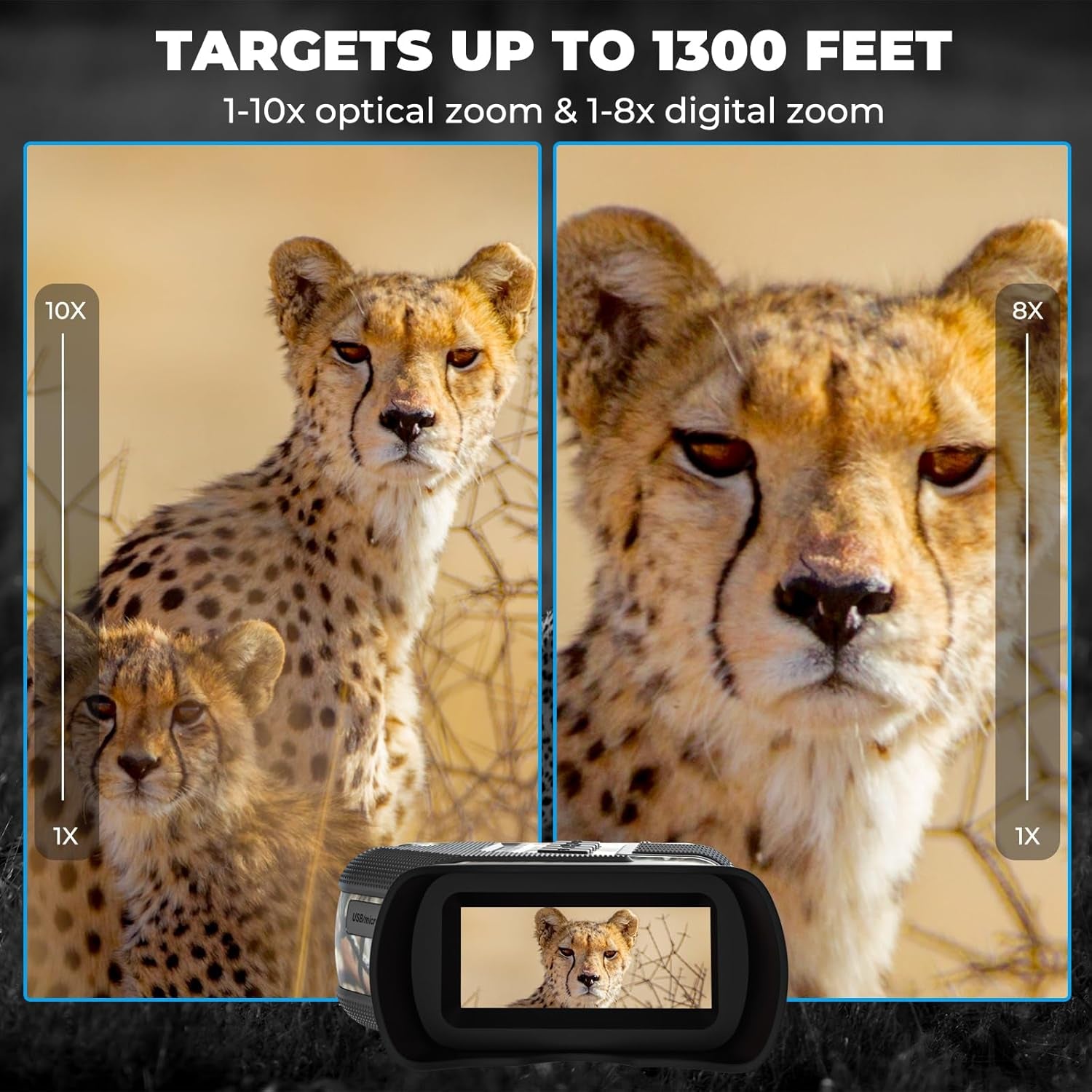 4K Night Vision Goggles– 10X Optical & 8X Digital Zoom, 1315FT Infrared Range, Rechargeable 5000Mah Battery, IPX Waterproof, Ideal for Camping