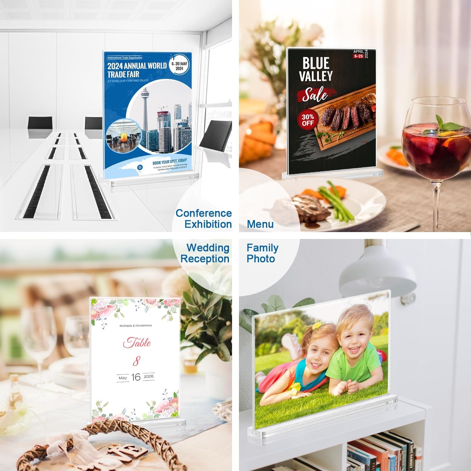 Clear Plastic Flyer Sign Holder 8.5 X 11 Standing, Horizontal Table Top Acrylic Brochure Menu Signs Holder, Double Sided Plexi Picture Photo Frame Lucite Paper Display Stand for Office Retail Vendor Show Fairs