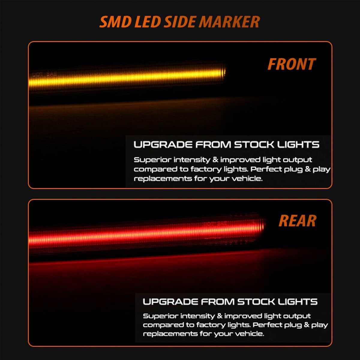 4PCS Amber&Red Full LED Front+Rear Side Marker Lights for 2004-2008 Acura Tl,Turn Signal Lights Replace OEM Sidemarker Lamps