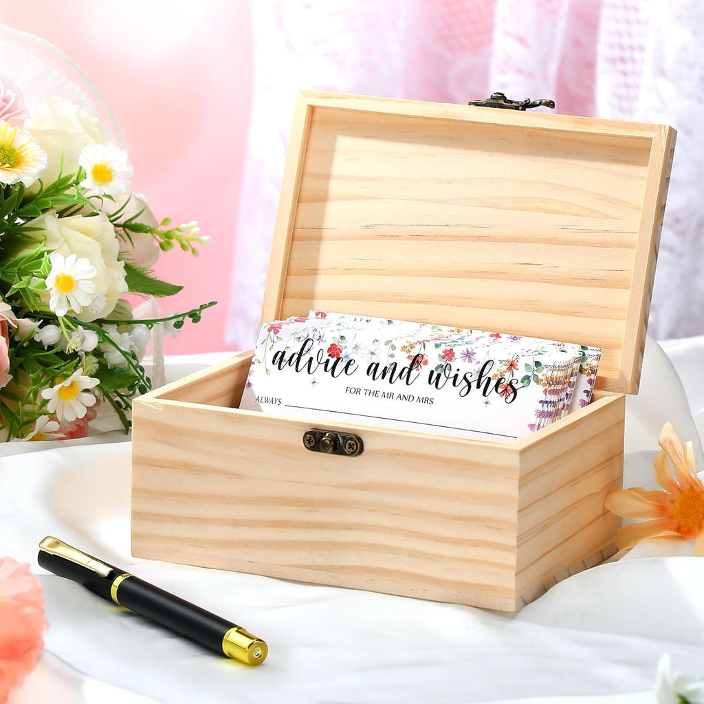 60 Pcs Bridal Shower Wedding Decorations Wooden Advice and Wishes Cards Box for Bridal Shower Party Favors Graduation Wish Cards Card Box(Wildflower)