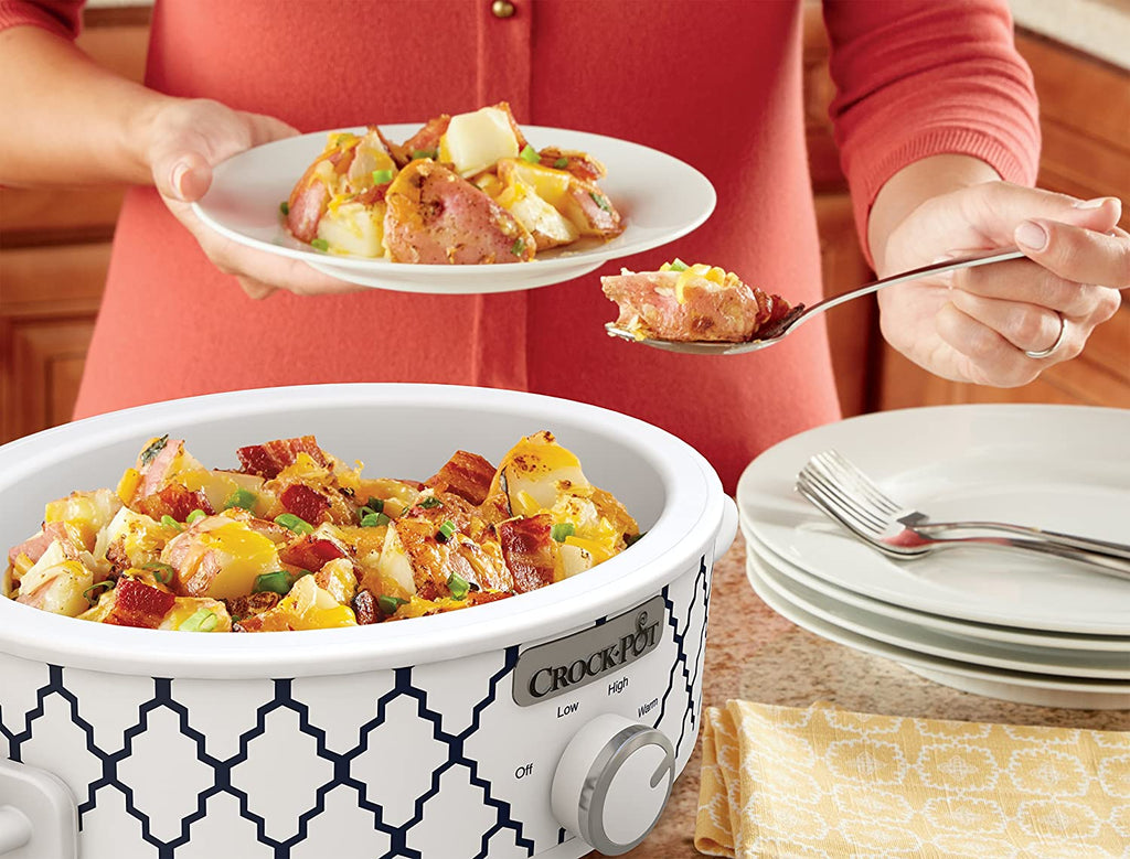 Small 2.5 Quart Casserole Slow Cooker in White/Blue, Enjoy Eye-Catching Quick Meals, Durable and Compact