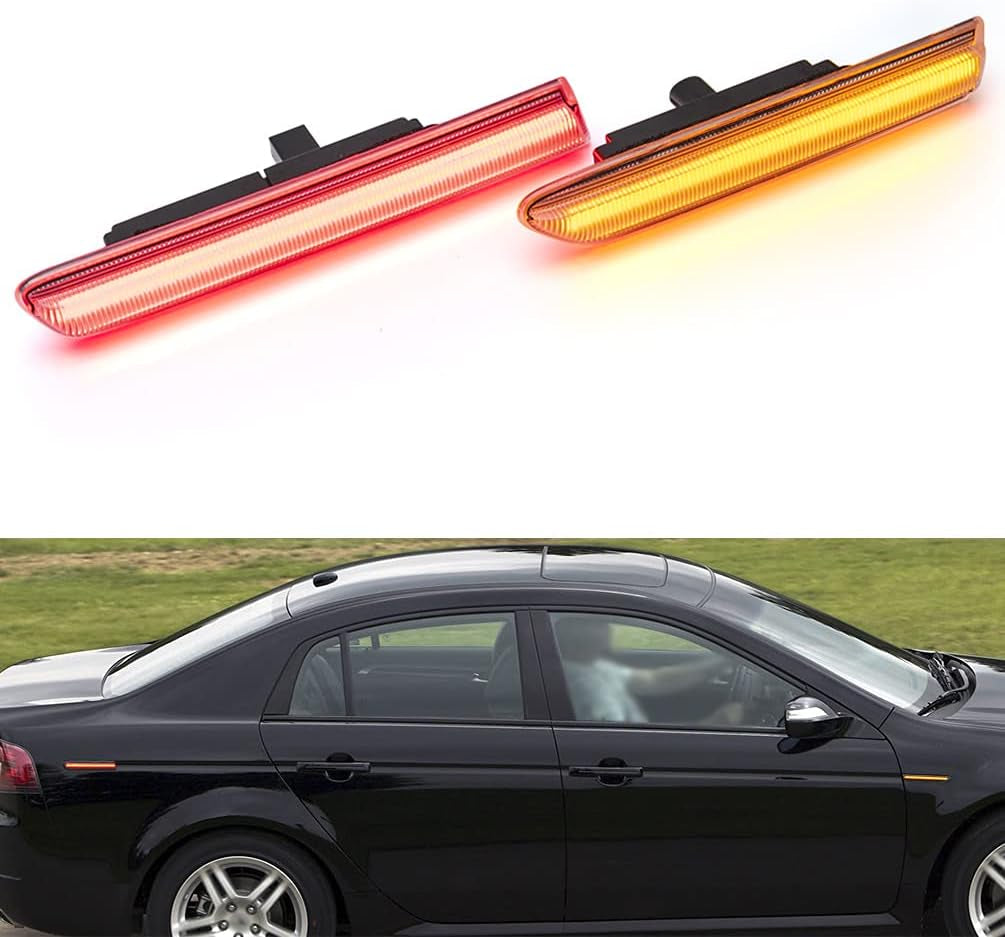 Amber/Red LED Side Marker Lights for Acura TL 2004 2005 2006 2007 2008 Clear Lens Front/Rear Left Right LED Sidemarker Lamps Replacements