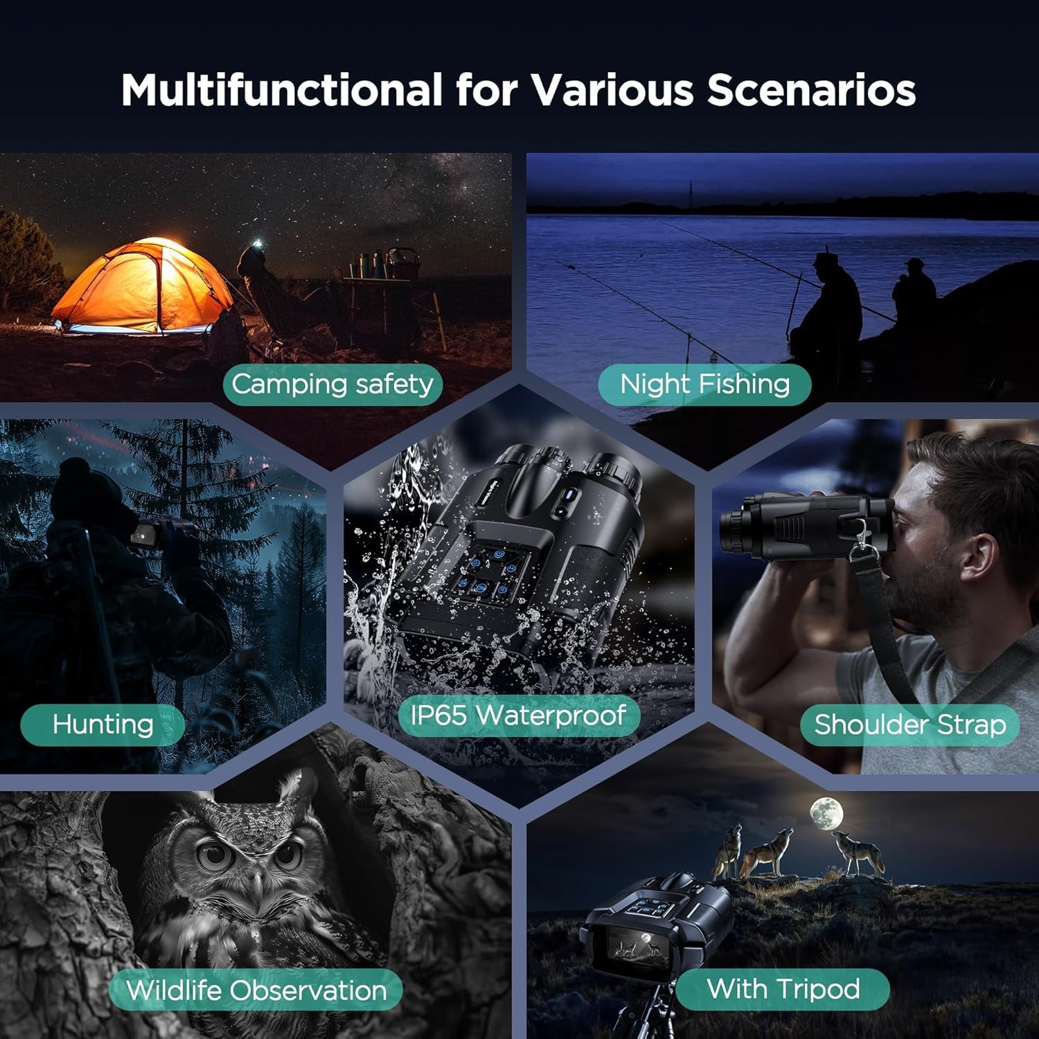 4K Night Vision Goggles for Adults, 2000FT Infrared Night Vision Binoculars with 64GB Card, Tactical Light, 8X Digital Zoom for Outdoor, Camping and Travel