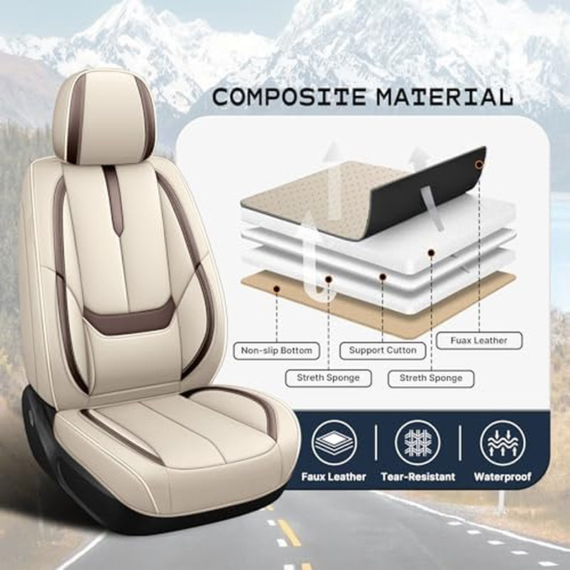 Fit for Acura TL Seat Covers 2004-2014, Full Coverage Customized, Premium Leather Waterproof Stain-Resistant Easy Install(Beige&Brown/Standard 5 Seats)