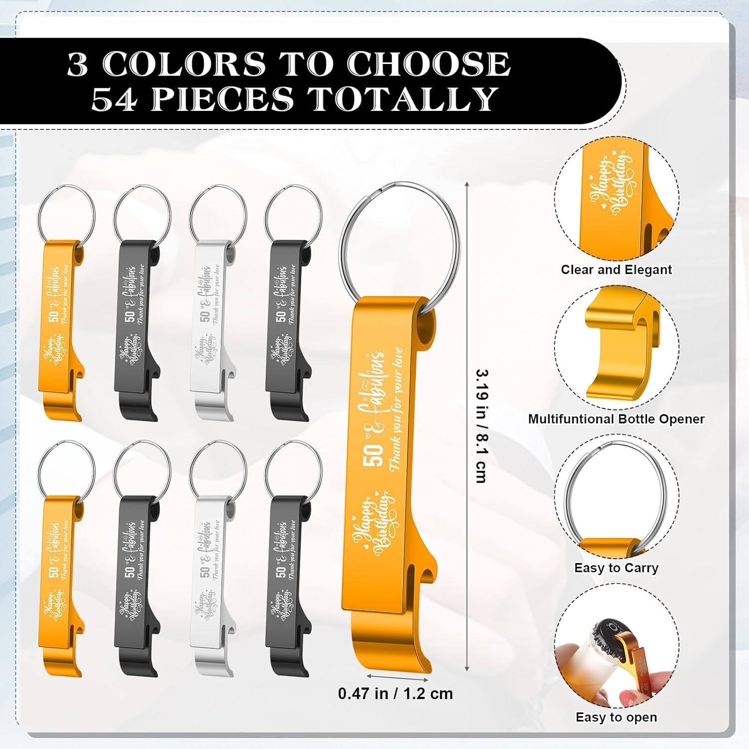 54 Sets 50Th Birthday Party Favors for Guests Birthday Beer Opener Keychain Cheers to 50 Bottle Opener Keychain with Thank You Cards and Gift Bags for Anniversary Wedding Party Favors