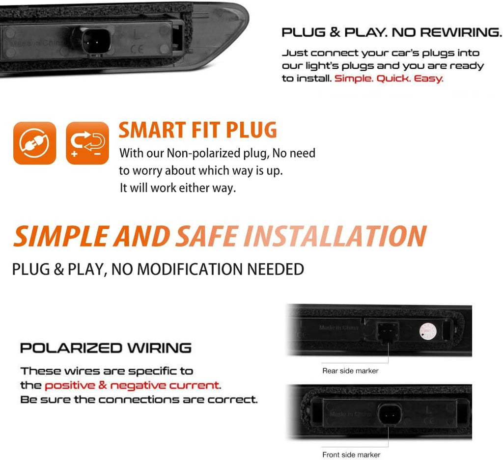 4PCS Amber&Red Full LED Front+Rear Side Marker Lights for 2004-2008 Acura Tl,Turn Signal Lights Replace OEM Sidemarker Lamps