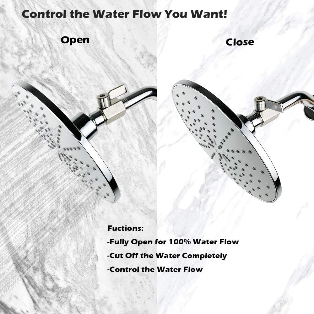 Showerhead Shut off Valve with Stainless Handle, 304 Stainless Steel Mini Ball Valve(1/2" Female X Male) NPT Thread, Water Flow Control Valve Regulator Chrome, Shower Head Flow Control Valve