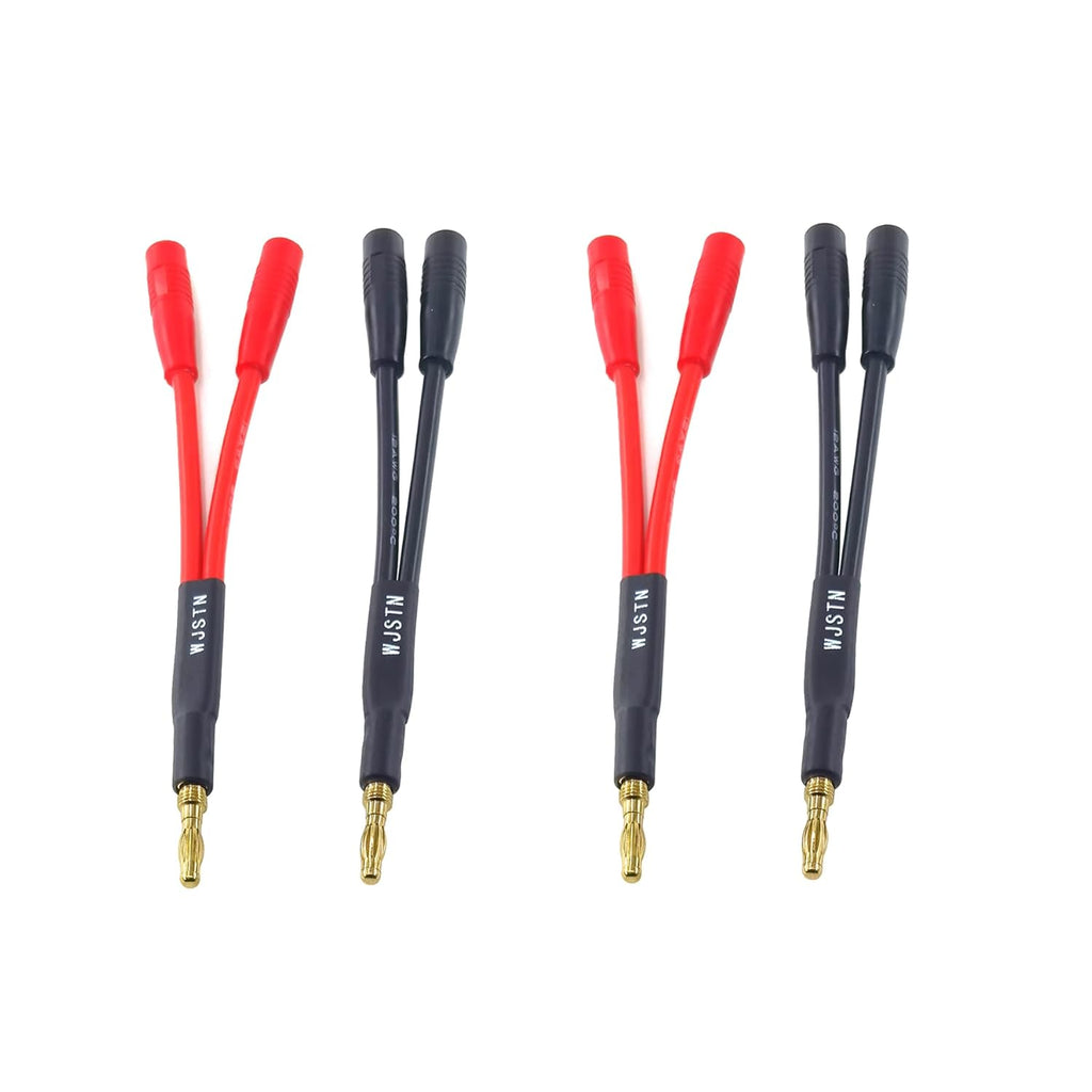 Suanqi Banana Plug to 2-Female 4Mm Banana Jack Socket Plug Splitter Adapter,3 Inches 1 Male to 2 Female 4Pack.