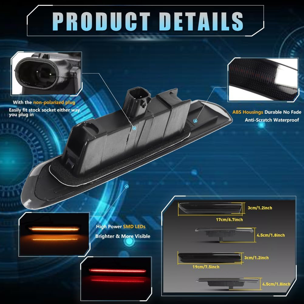 Front & Rear LED Side Marker Lights for Acura TL 2004 2005 2006 2007 2008, Acura Smoked Lens Side Bumper Marker Lights, TL Amber & Red LED Turn Signal Lamps, 4 PCS