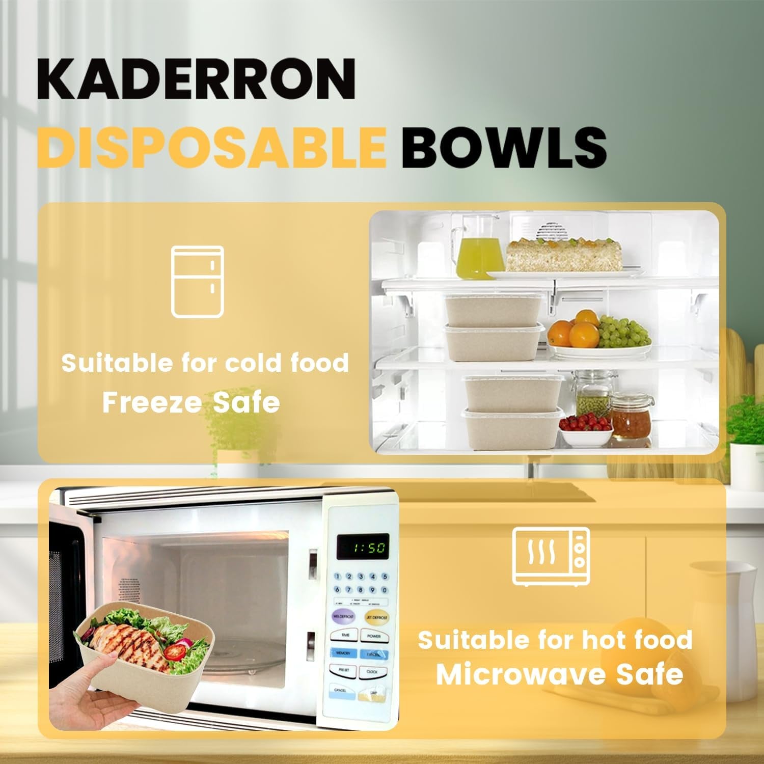 50 Pack 32 OZ Large Paper Bowls with Lids, Heavy Duty Disposable Compostable Container for Party, Disposable Bowls Bulk Soak-Proof and Microwave Safe for Hot/Cold Use(32Oz-50Pack)