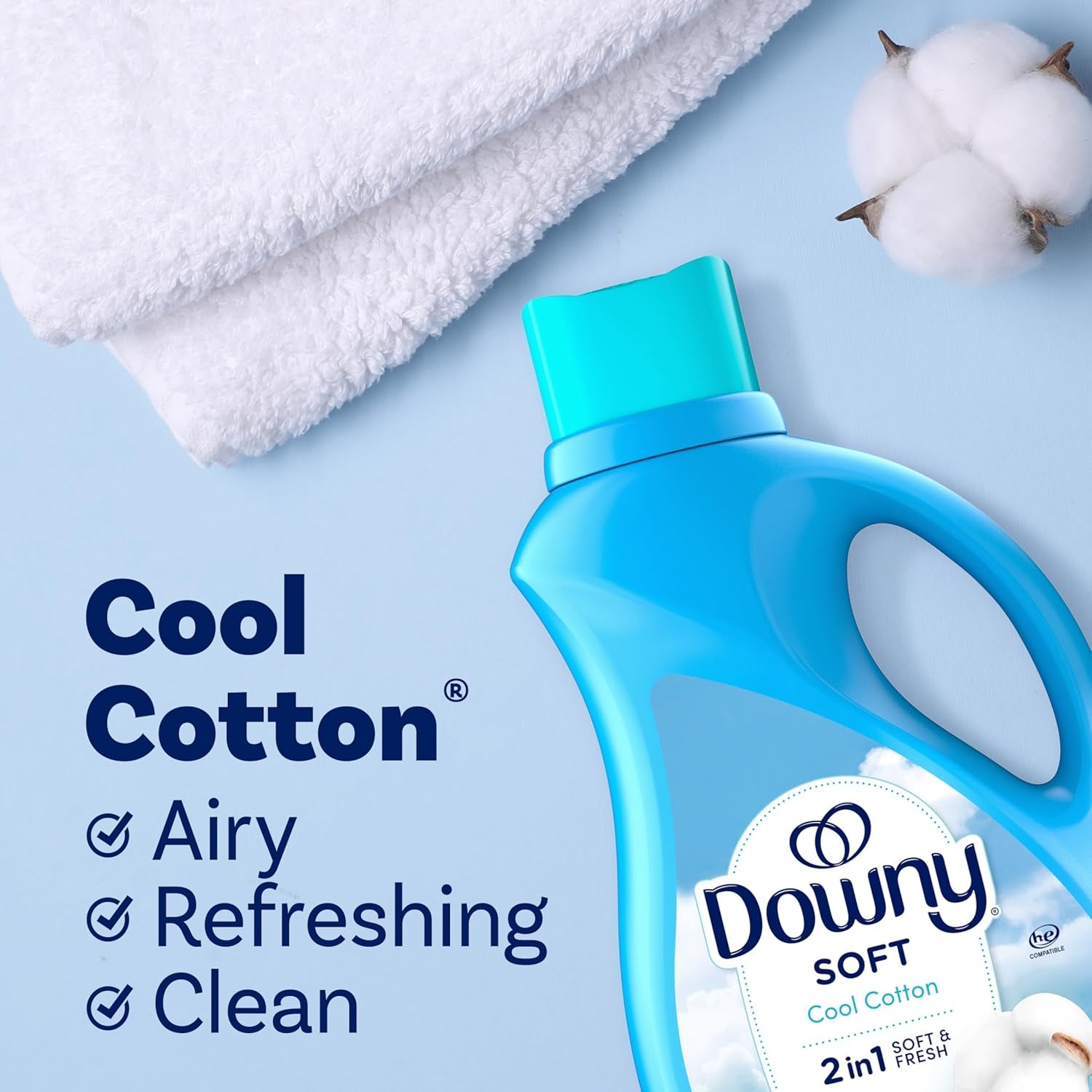 Soft, 2 in 1 Soft and Fresh Liquid Fabric Softener, Cool Cotton, 111 Fl Oz, 150 Loads, Fabric Conditioner Liquid Provides Softness and Freshness for Fabrics