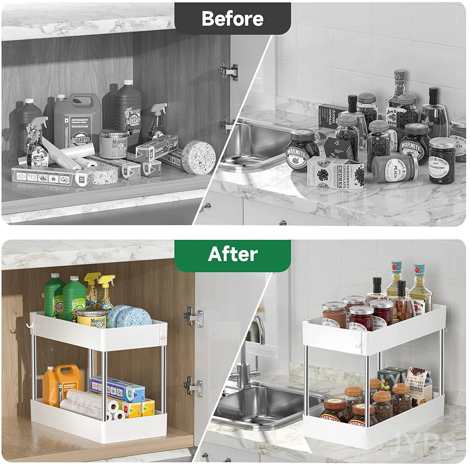 2 Tier under Sink Organizer Kitchen Organizer Cabinet Storage Rack Multipurpose Rack under Sink Storage for Bathroom Kitchen