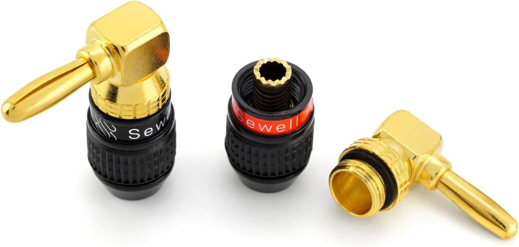 Deadbolt Right-Angle Banana Plugs, 12 Pairs Quick Connect Gold Plated Speaker Plugs 90 Degree