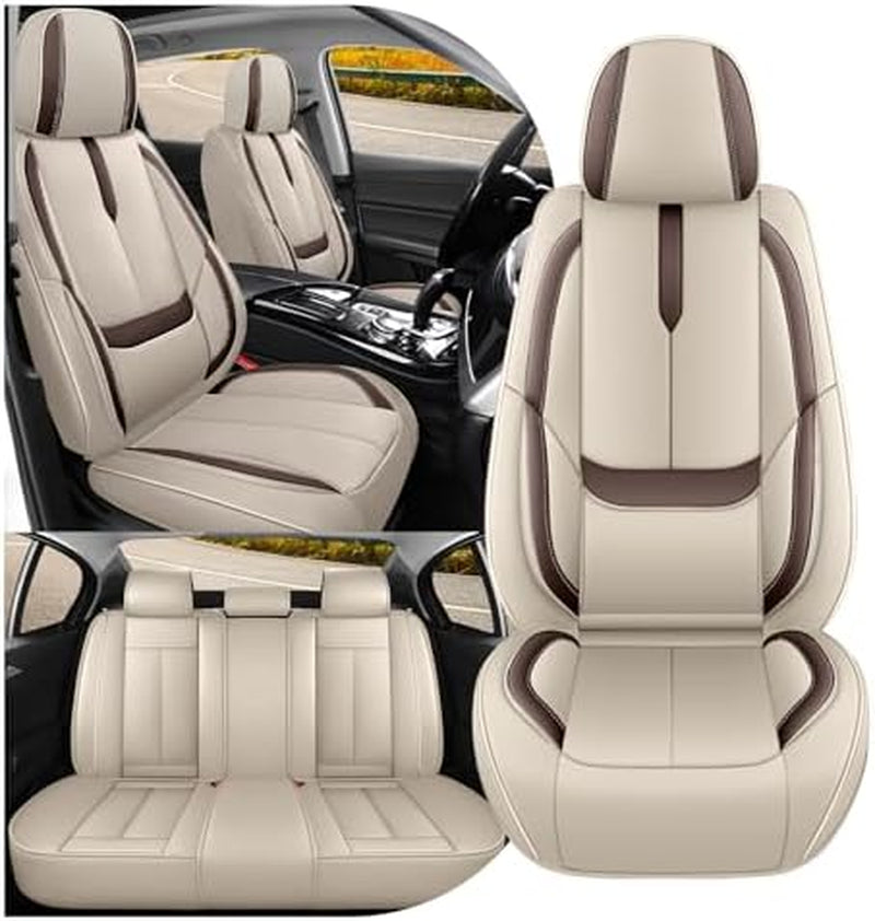 Fit for Acura TL Seat Covers 2004-2014, Full Coverage Customized, Premium Leather Waterproof Stain-Resistant Easy Install(Beige&Brown/Standard 5 Seats)