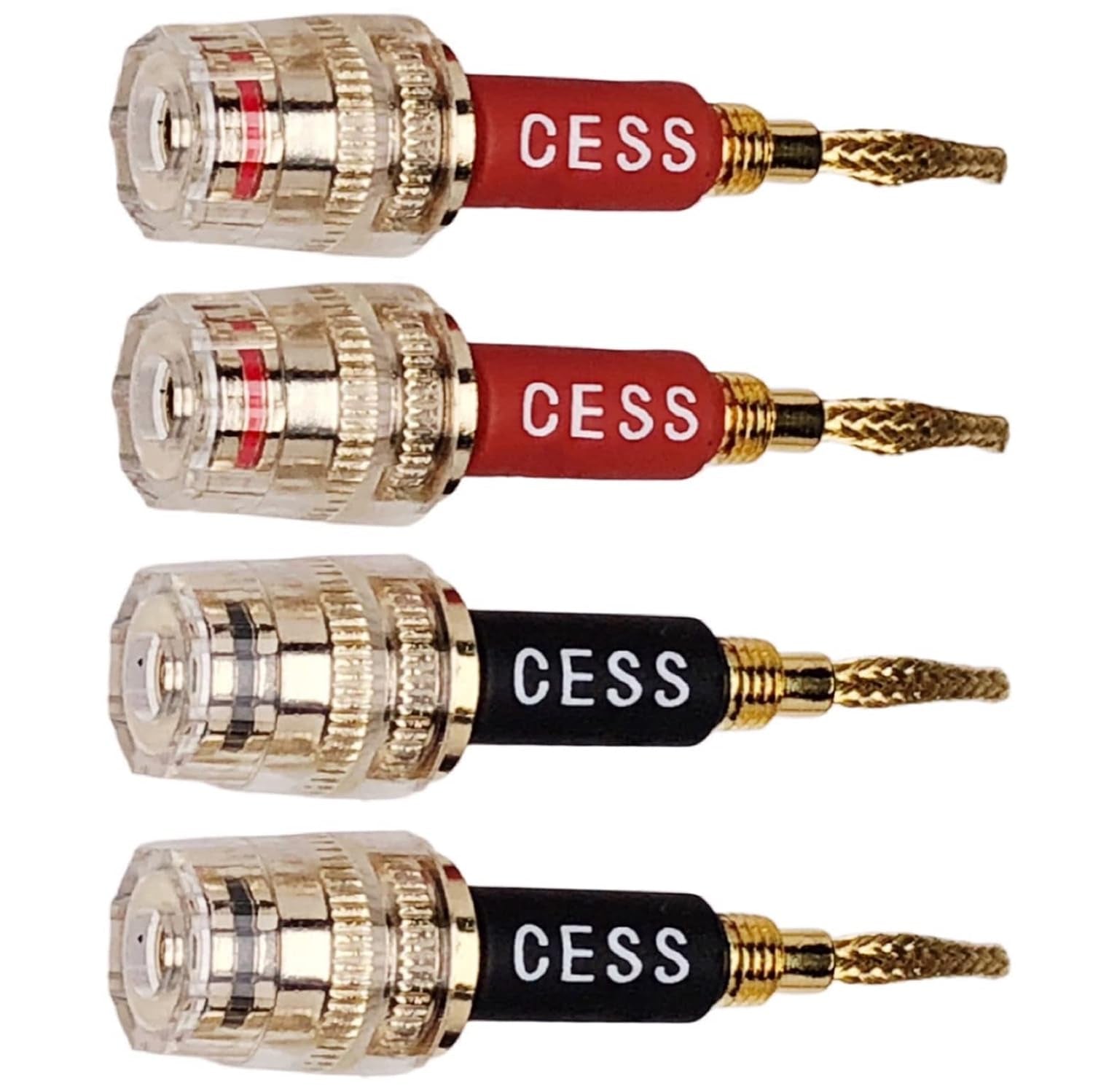 CESS-220 Pin Banana Plug to 4Mm Female Banana Jack/Speaker Wire, 4 Pack (Braided-Type to 4Mm)