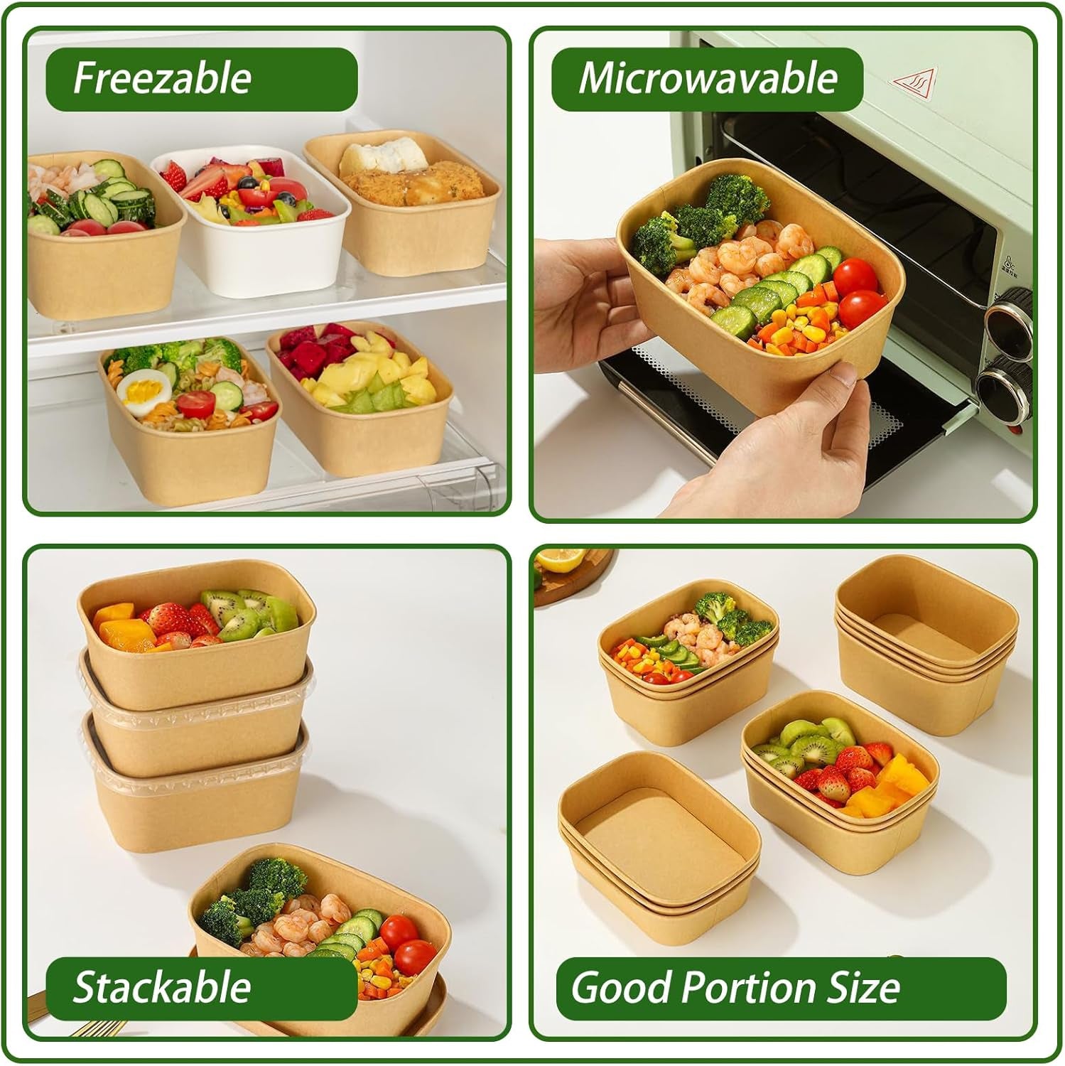 50-Pack 35Oz Disposable Kraft Paper Bowls【With Lids and Forks】, Large Meal Prep Containers to Go Food Prep Containers, Leakproof Paper Bowls Treat Soup Serving Bowl, Microwave Safe for Hot/Cold Food