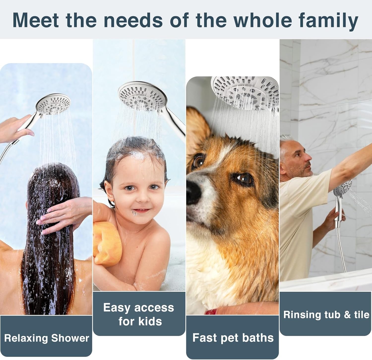 9 Spray Settings Shower Head with Handheld High Pressure Brushed Nickel Hand Held Showerhead with 60 Inch Stainless Steel Hose and Adjustable Overhead Bracket