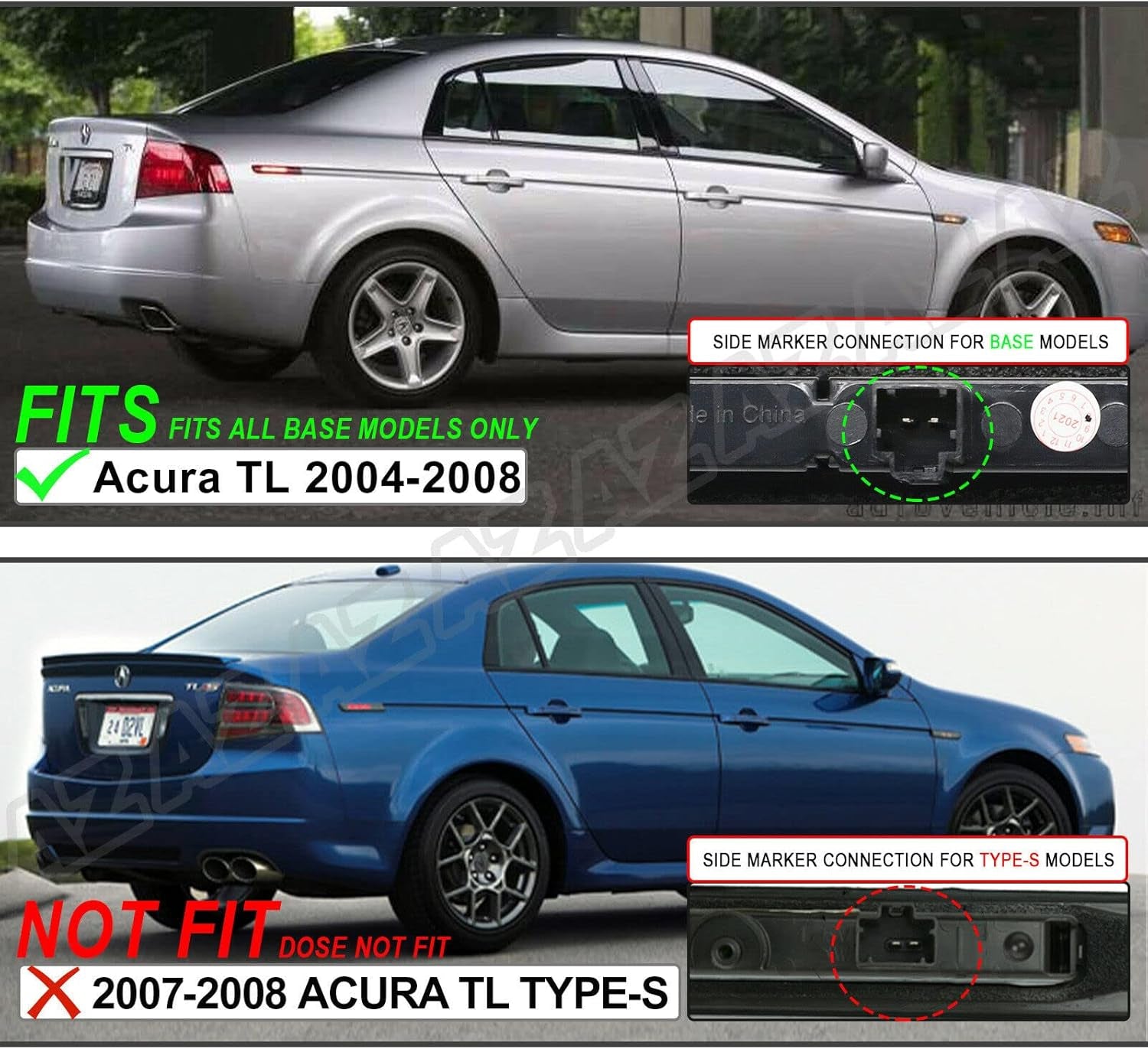 4PCS Amber&Red Full LED Front+Rear Side Marker Lights for 2004-2008 Acura Tl,Turn Signal Lights Replace OEM Sidemarker Lamps