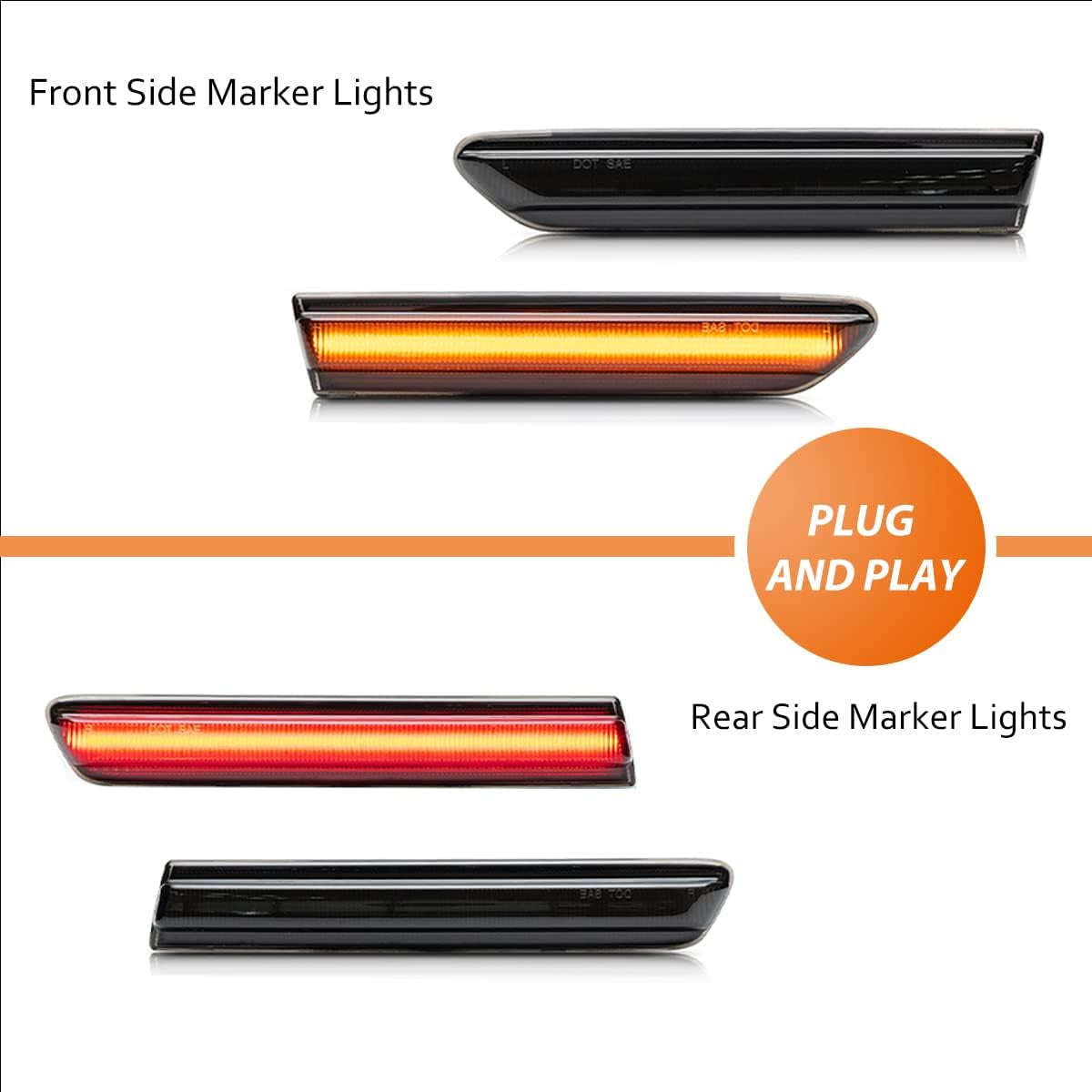 4PCS Amber&Red Full LED Front+Rear Side Marker Lights for 2004-2008 Acura Tl,Turn Signal Lights Replace OEM Sidemarker Lamps