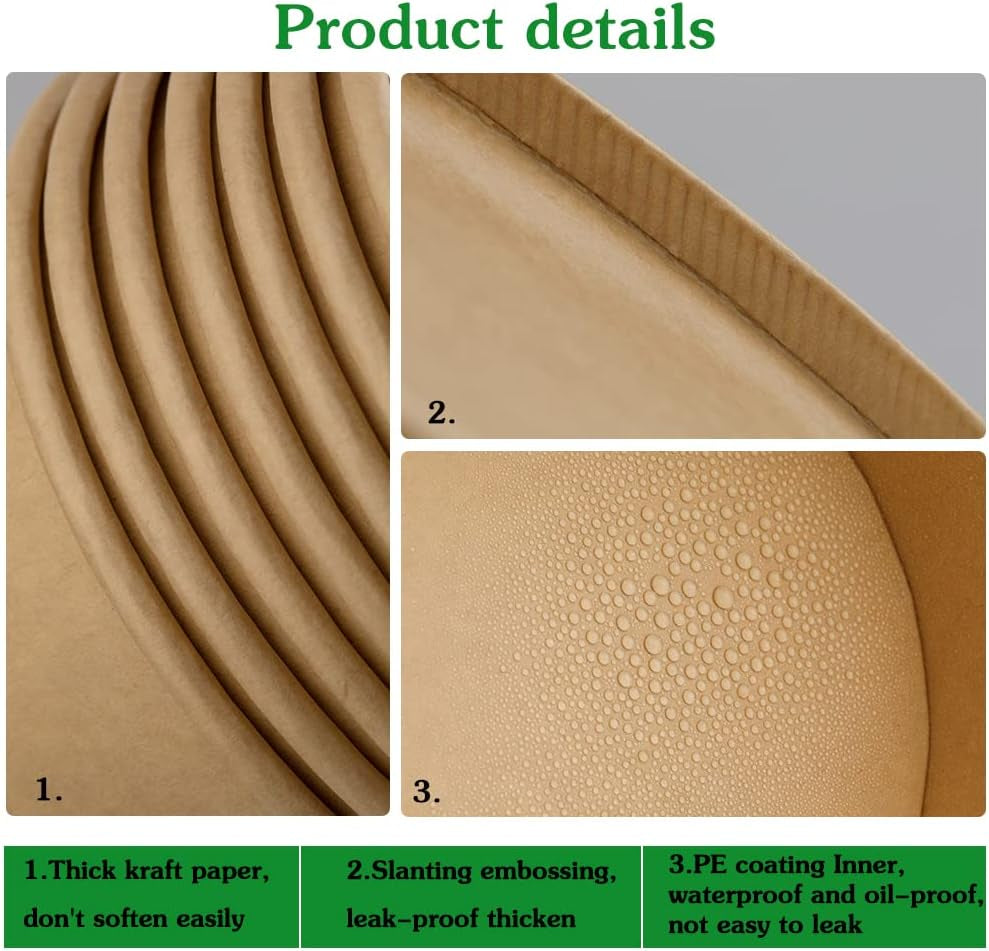 50 Pack 25 Oz Kraft Paper Bowls with Lid, Paper Salad Bowls, Disposable Food Container, to Go Food Container for Party, Salad, Soup, Ice Cream