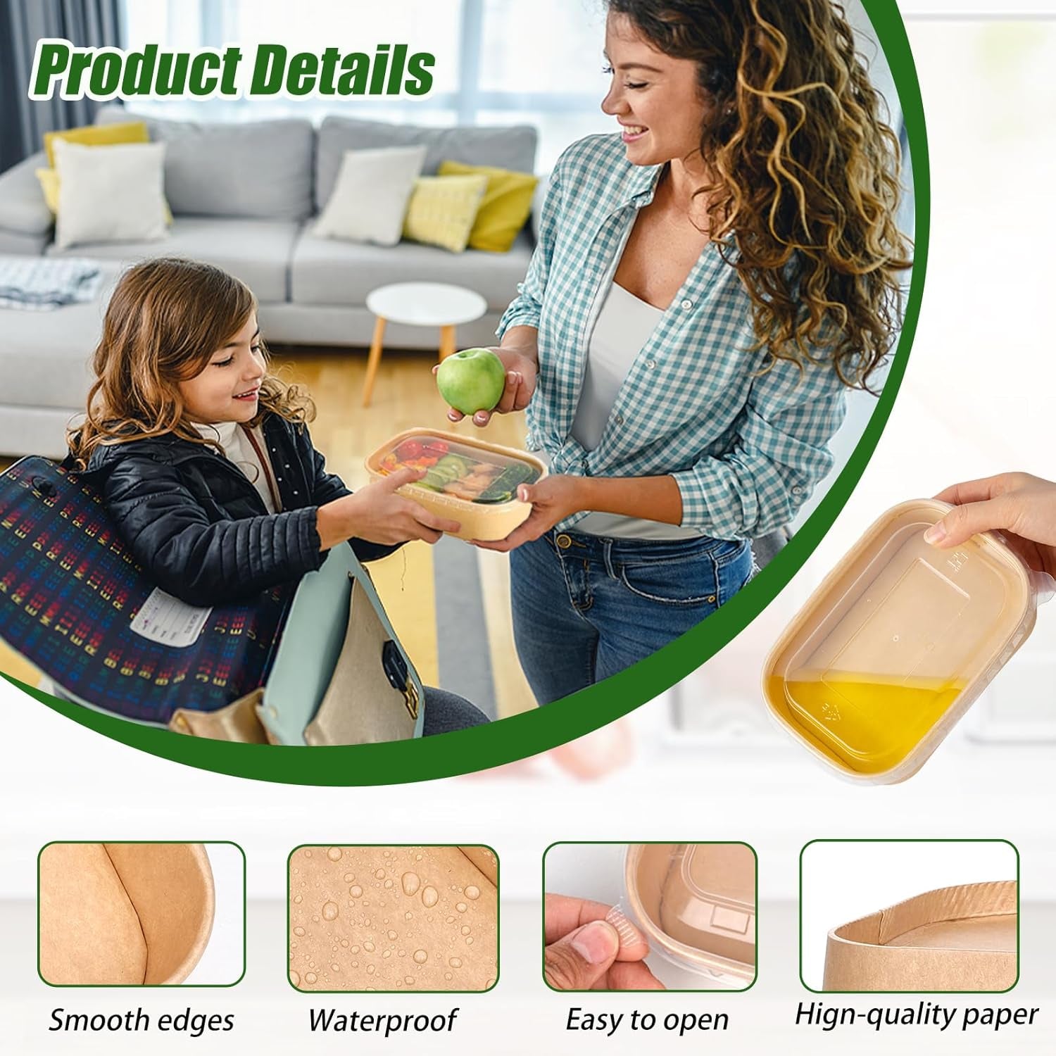 50-Pack 35Oz Disposable Kraft Paper Bowls【With Lids and Forks】, Large Meal Prep Containers to Go Food Prep Containers, Leakproof Paper Bowls Treat Soup Serving Bowl, Microwave Safe for Hot/Cold Food