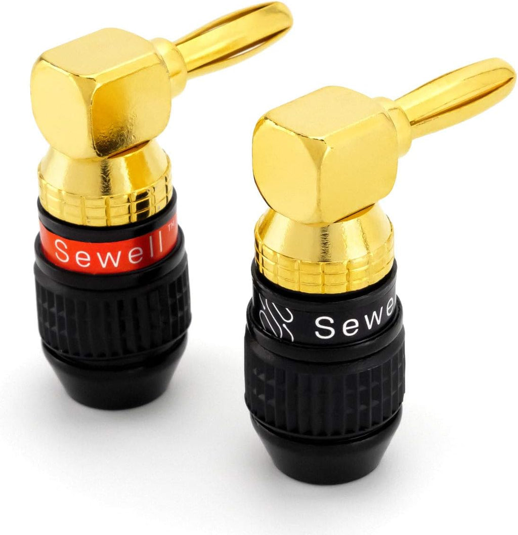 Deadbolt Right-Angle Banana Plugs, 12 Pairs Quick Connect Gold Plated Speaker Plugs 90 Degree