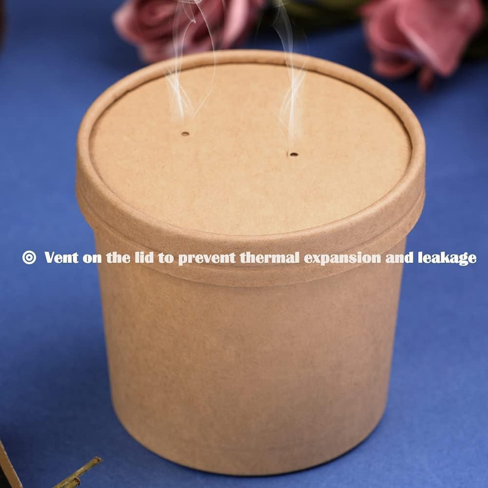 50 Pack 12 Oz Paper Soup Cups with Lids, Disposable Kraft Paper Bowls, to Go Soup Containers, Ice Cream Containers for Dessert Yogurt Ice Cream