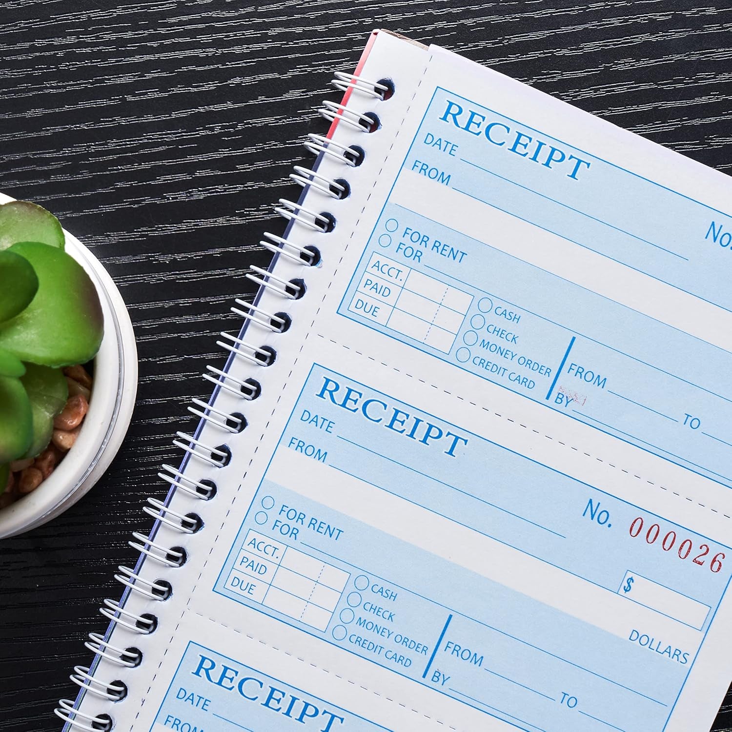 Receipt Book with Carbon Copies,Money and Rent Receipt Book,2-Part Carbonless,5.31" X 11.22",Spiral Bound,200 Sets per Book,4 Receipts per Page.