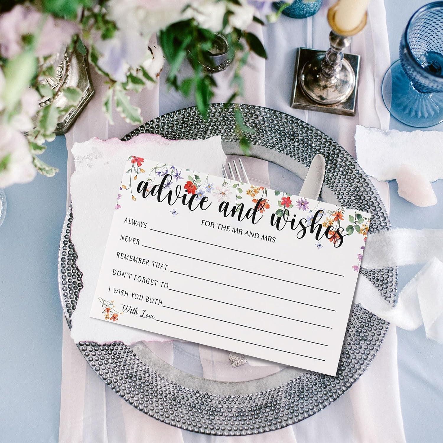 60 Pcs Bridal Shower Wedding Decorations Wooden Advice and Wishes Cards Box for Bridal Shower Party Favors Graduation Wish Cards Card Box(Wildflower)