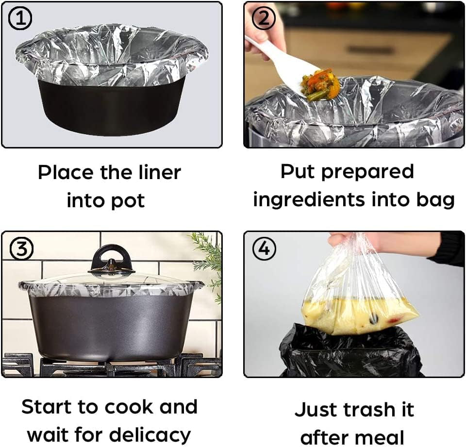 Slow Cooker Liners Disposable Cooking Bags Small Size Pot Liners Fit 1QT to 3QT Suitable for Oval & round Pot- 40 Bags