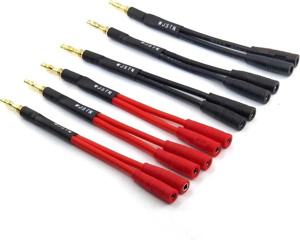 Banana Plug to 2-Female 4Mm Banana Jack Socket Plug Adapter,3 Inches Banana Plug Splitter，1 Male to 2 Female (6-Pack)