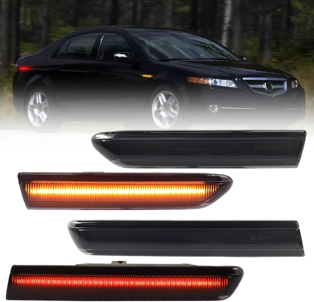 Front & Rear LED Side Marker Lights for Acura TL 2004 2005 2006 2007 2008, Acura Smoked Lens Side Bumper Marker Lights, TL Amber & Red LED Turn Signal Lamps, 4 PCS